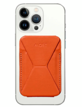 Бумажник из экокожи с подставкой и поддержкой MagSafe MOFT Snap-on Phone Stand & Wallet, оранжевый