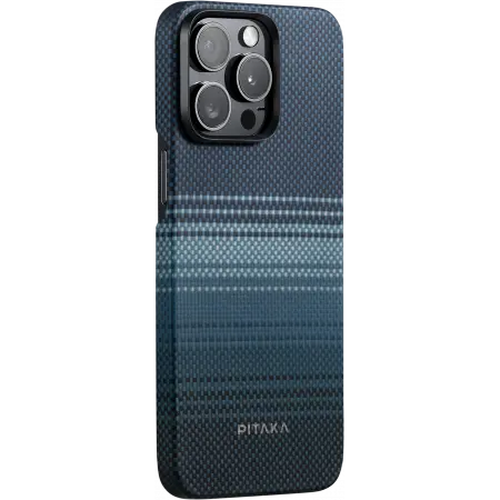 Чехол Pitaka Fusion Weaving MagEZ Case 4 для iPhone 15 Pro Max, синий/серый
