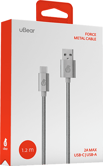 Кабель зарядный USB-C USB-A в стальной оплетке, серебро