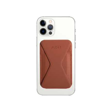 Бумажник из экокожи с подставкой и поддержкой MagSafe MOFT Snap-on Phone Stand & Wallet, коричневый