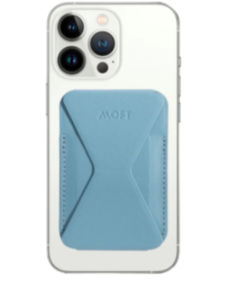 Бумажник из экокожи с подставкой и поддержкой MagSafe MOFT Snap-on Phone Stand & Wallet, небесно-голубой