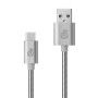 Кабель зарядный USB-C USB-A в стальной оплетке, серебро