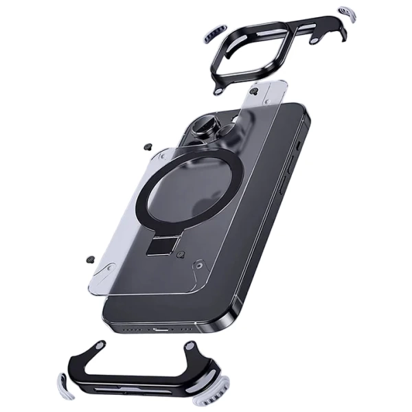 Чехол подставка из алюминиевого сплава для iPhone 15 Pro, черный (MagFit)