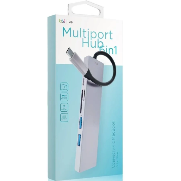 Адаптер USB-C Multiport Hub 6 в 1 "vlp", серебристый