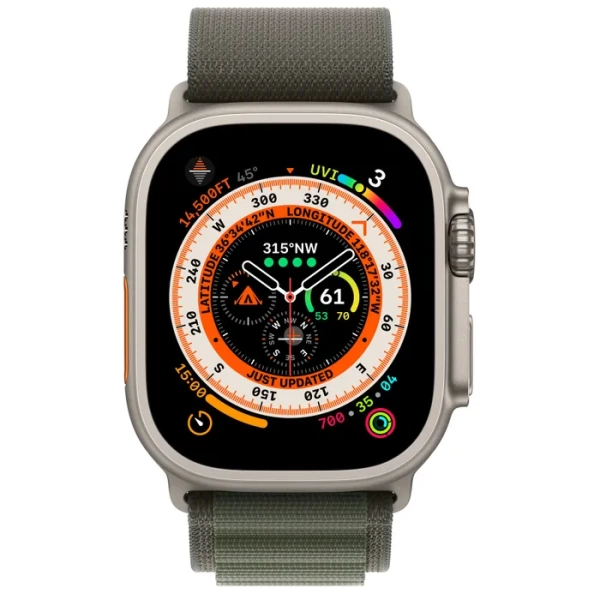 Apple Watch Ultra 49 мм, ремешок Alpine зеленого цвета, размер S